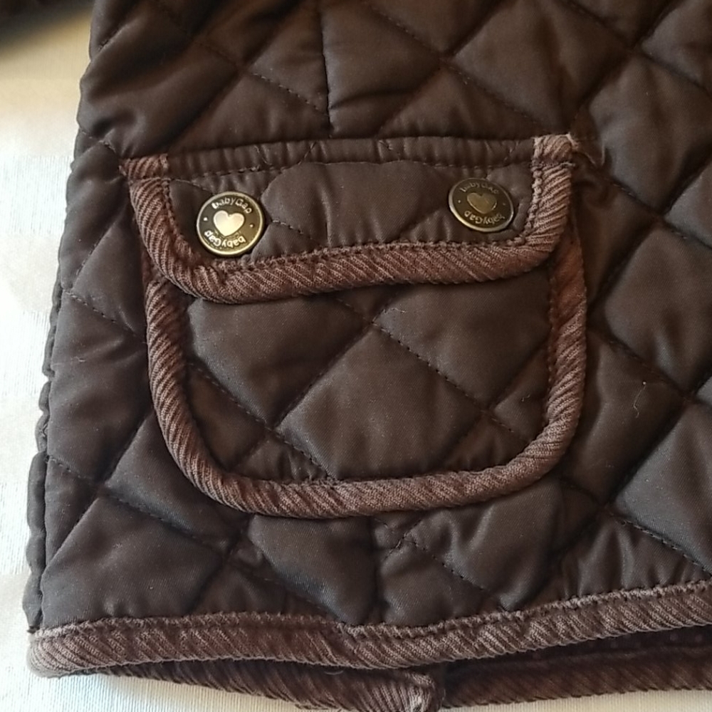 GAP Toddler Girl Brown Quilted Jacket with Removable Hood 3T - Picture 6 of 15